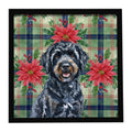 Black Portuguese Water Dog Christmas PoinsettIas Framed Metal Print Bathroom, Kitchen, Office, Home Decor Wall Art Ready to Hang, Square, 8X8