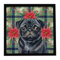 Black Pug Christmas PoinsettIas Framed Metal Print Bathroom, Kitchen, Office, Home Decor Wall Art Ready to Hang, Square, 8X8