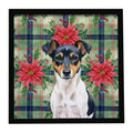 Tricolor Rat Terrier Christmas PoinsettIas Framed Metal Print Bathroom, Kitchen, Office, Home Decor Wall Art Ready to Hang, Square, 8X8