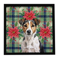 Tricolor Russell Terrier Christmas PoinsettIas Framed Metal Print Bathroom, Kitchen, Office, Home Decor Wall Art Ready to Hang, Square, 8X8