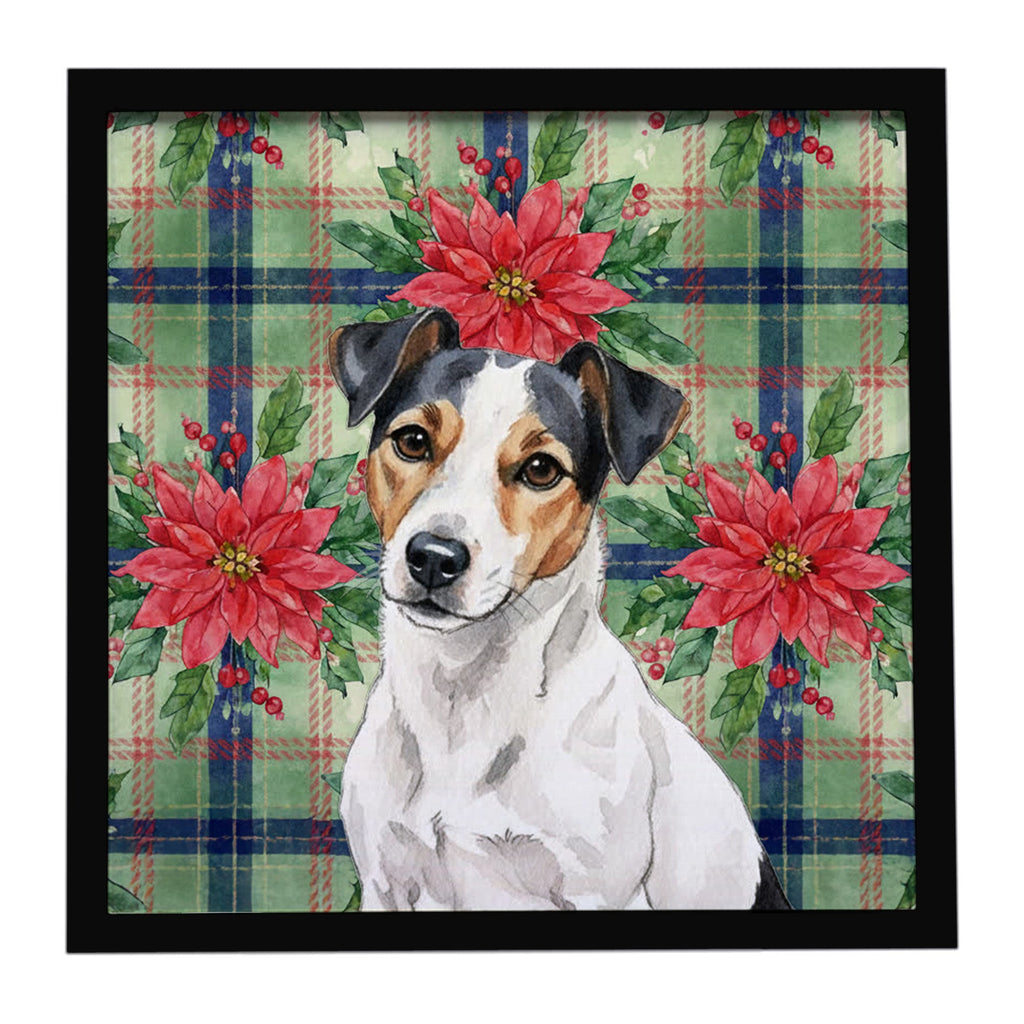 White with Black Markings Russell Terrier Christmas PoinsettIas Framed Metal Print Bathroom, Kitchen, Office, Home Decor Wall Art Ready to Hang, Square, 8X8