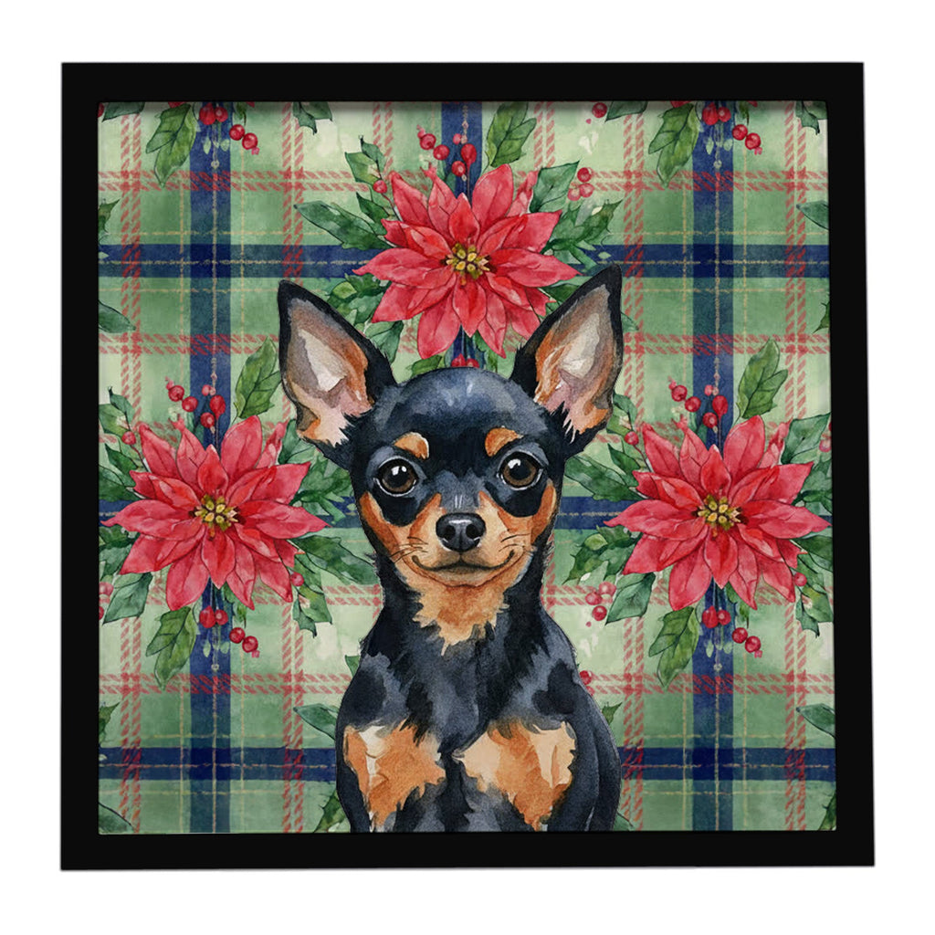 Black and Tan Russian Toy Christmas PoinsettIas Framed Metal Print Bathroom, Kitchen, Office, Home Decor Wall Art Ready to Hang, Square, 8X8