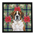 Brindle and White Saint Bernard Christmas PoinsettIas Framed Metal Print Bathroom, Kitchen, Office, Home Decor Wall Art Ready to Hang, Square, 8X8