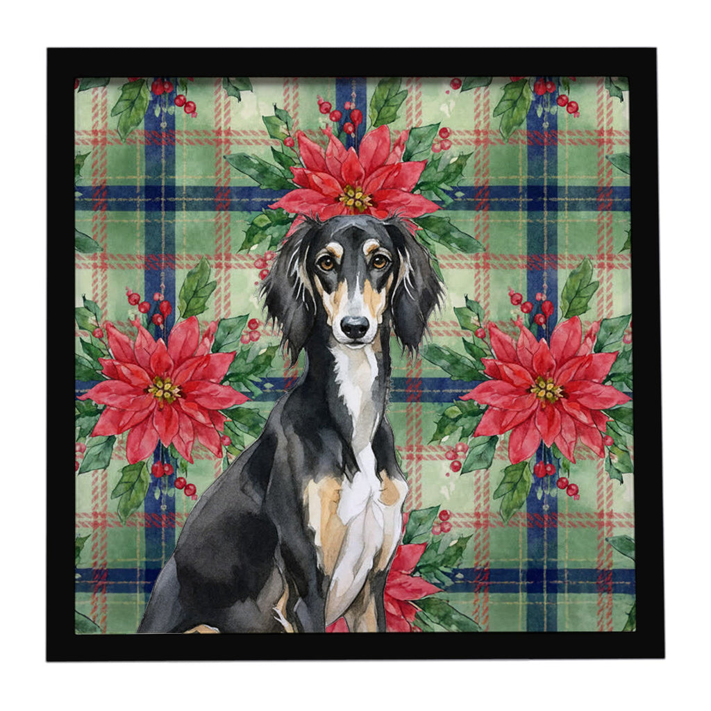 Black and Tan Saluki Christmas PoinsettIas Framed Metal Print Bathroom, Kitchen, Office, Home Decor Wall Art Ready to Hang, Square, 8X8