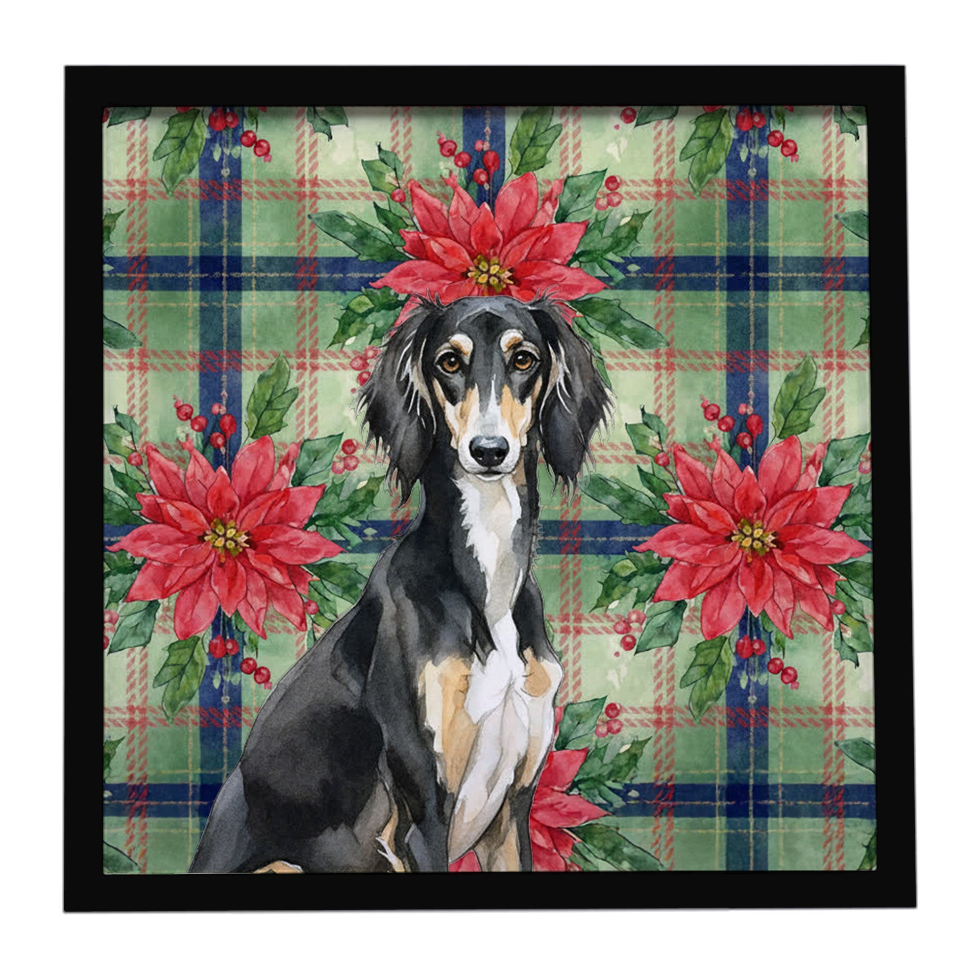 Black and Tan Saluki Christmas PoinsettIas Framed Metal Print Bathroom, Kitchen, Office, Home Decor Wall Art Ready to Hang, Square, 8X8