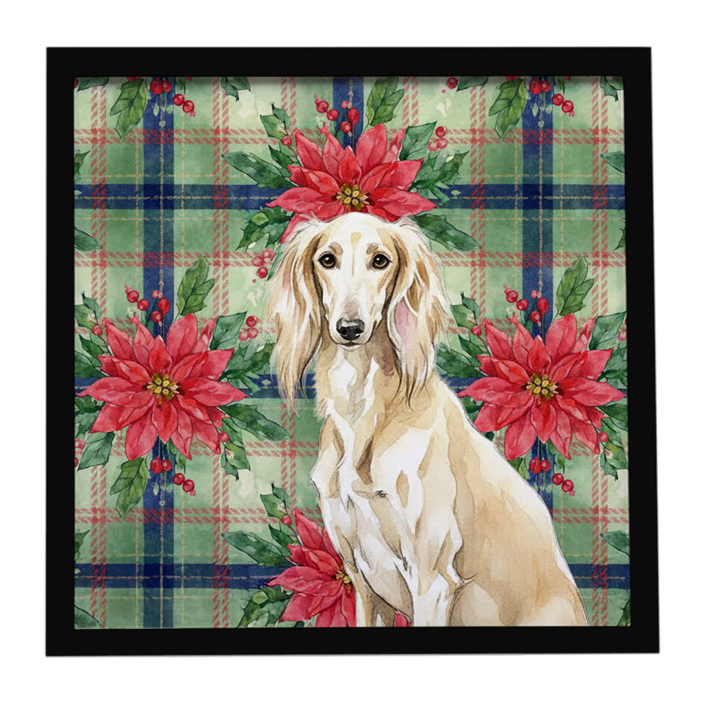 Cream Saluki Christmas PoinsettIas Framed Metal Print Bathroom, Kitchen, Office, Home Decor Wall Art Ready to Hang, Square, 8X8