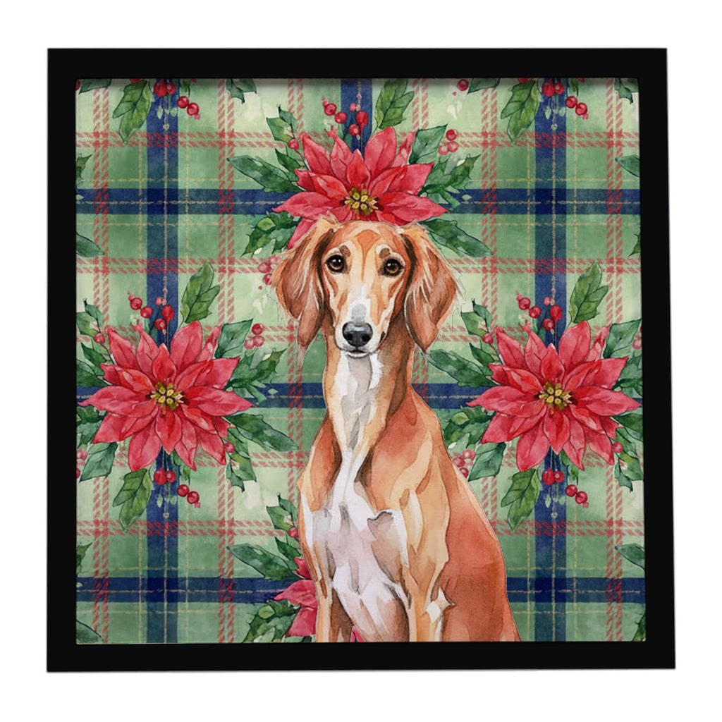 Red Saluki Christmas PoinsettIas Framed Metal Print Bathroom, Kitchen, Office, Home Decor Wall Art Ready to Hang, Square, 8X8
