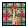 Red Saluki Christmas PoinsettIas Framed Metal Print Bathroom, Kitchen, Office, Home Decor Wall Art Ready to Hang, Square, 8X8