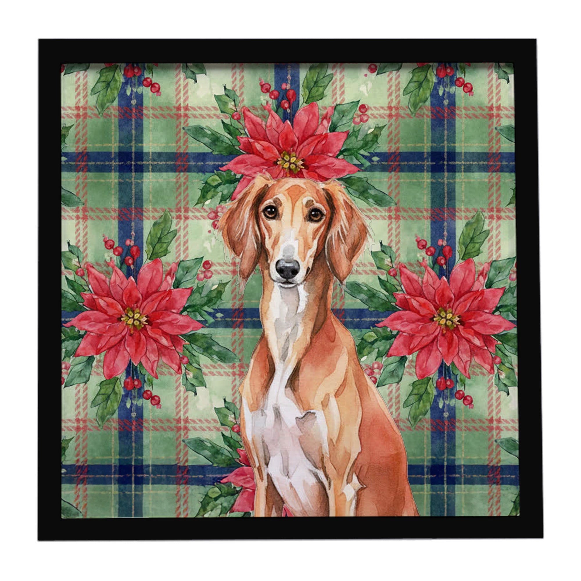 Red Saluki Christmas PoinsettIas Framed Metal Print Bathroom, Kitchen, Office, Home Decor Wall Art Ready to Hang, Square, 8X8