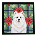 Cream Samoyed Christmas PoinsettIas Framed Metal Print Bathroom, Kitchen, Office, Home Decor Wall Art Ready to Hang, Square, 8X8