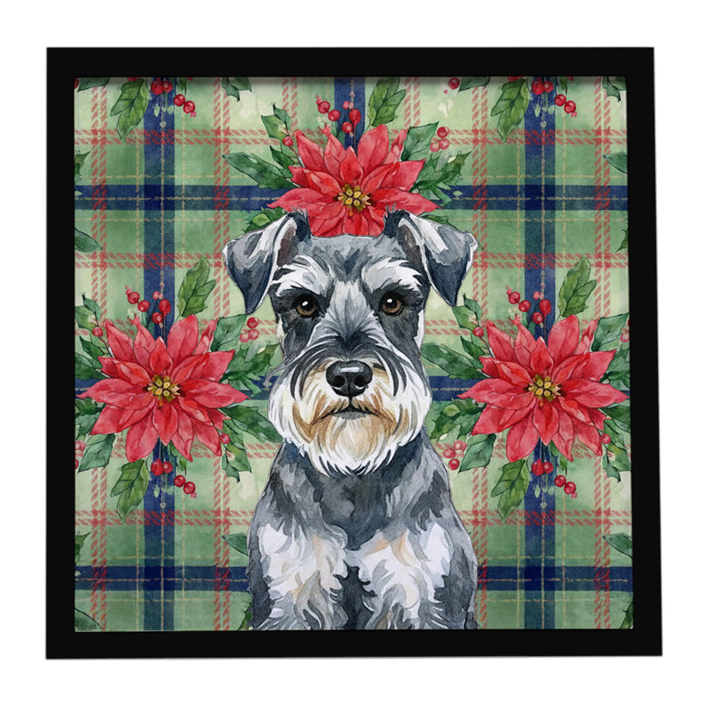 Schnauzer Christmas PoinsettIas Framed Metal Print Bathroom, Kitchen, Office, Home Decor Wall Art Ready to Hang, Square, 8X8
