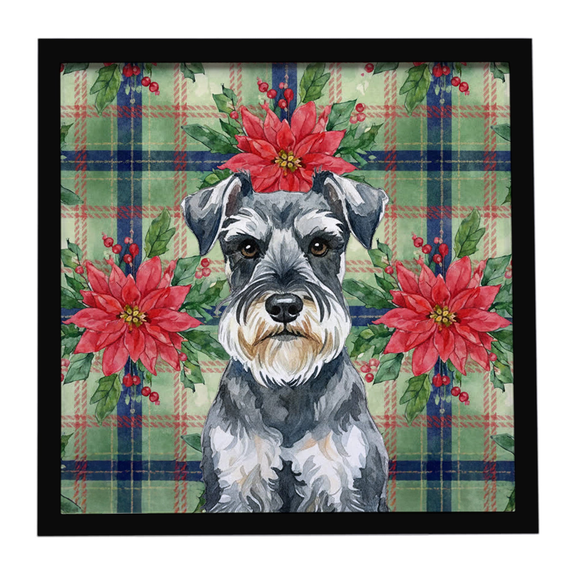 Schnauzer Christmas PoinsettIas Framed Metal Print Bathroom, Kitchen, Office, Home Decor Wall Art Ready to Hang, Square, 8X8