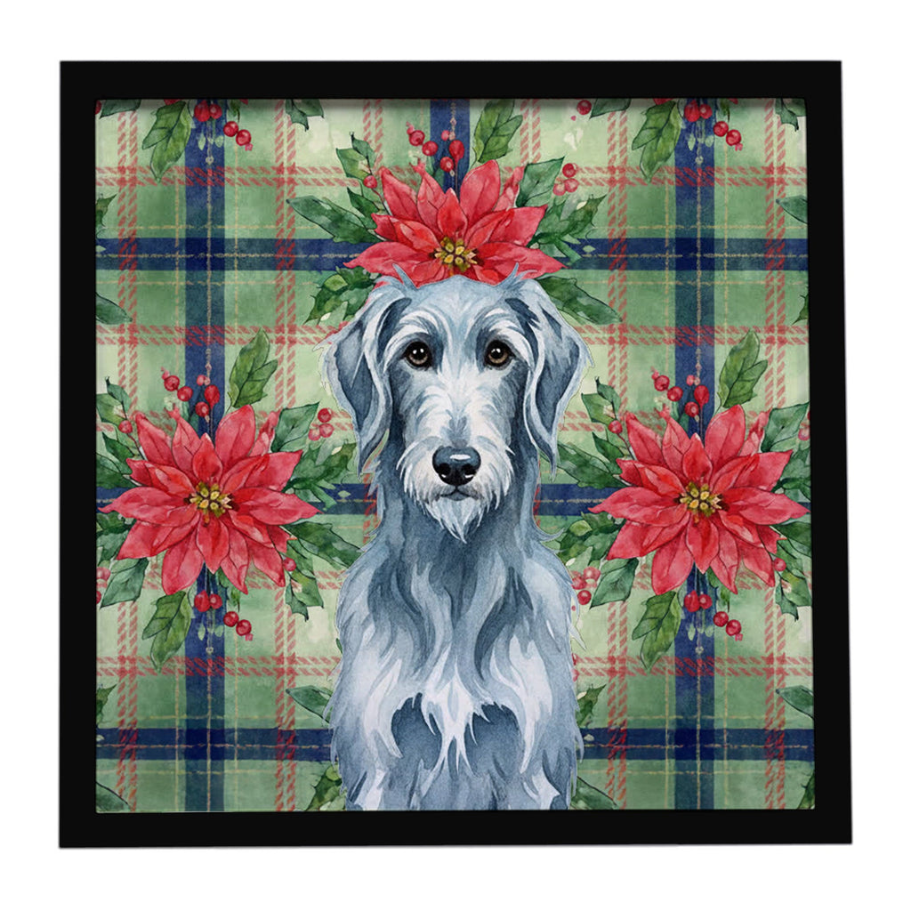 Blue-Gray Scottish Deerhound Christmas PoinsettIas Framed Metal Print Bathroom, Kitchen, Office, Home Decor Wall Art Ready to Hang, Square, 8X8