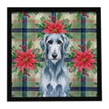 Blue-Gray Scottish Deerhound Christmas PoinsettIas Framed Metal Print Bathroom, Kitchen, Office, Home Decor Wall Art Ready to Hang, Square, 8X8