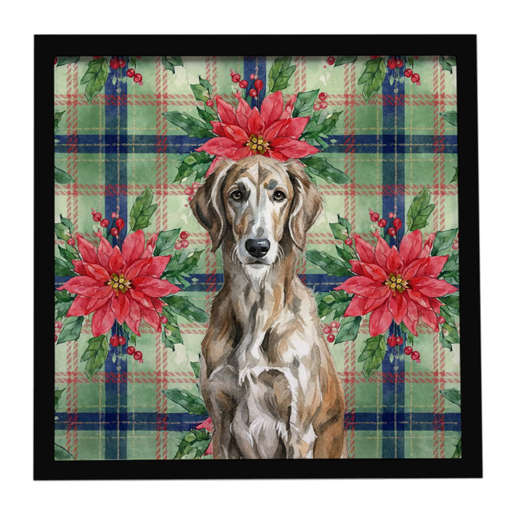 Brindle Scottish Deerhound Christmas PoinsettIas Framed Metal Print Bathroom, Kitchen, Office, Home Decor Wall Art Ready to Hang, Square, 8X8