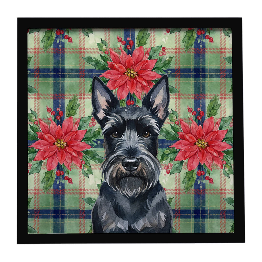 Scottish Terrier Christmas PoinsettIas Framed Metal Print Bathroom, Kitchen, Office, Home Decor Wall Art Ready to Hang, Square, 8X8