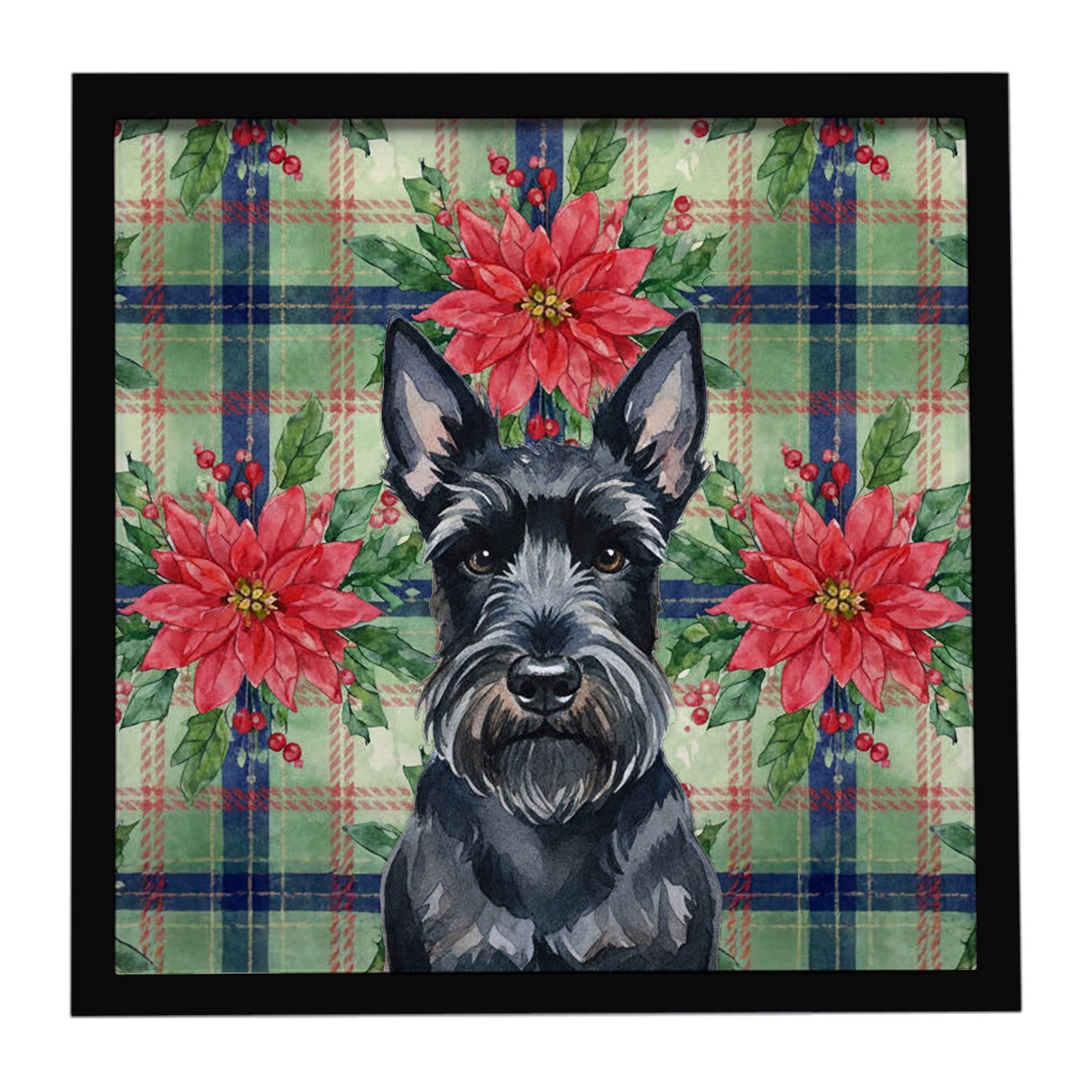 Scottish Terrier Christmas PoinsettIas Framed Metal Print Bathroom, Kitchen, Office, Home Decor Wall Art Ready to Hang, Square, 8X8