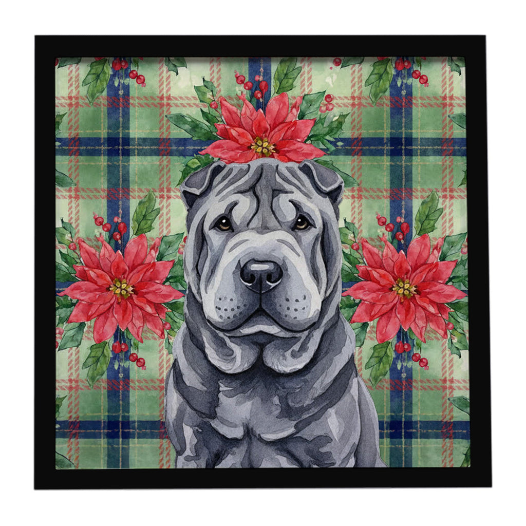 Black Shar Pei Christmas PoinsettIas Framed Metal Print Bathroom, Kitchen, Office, Home Decor Wall Art Ready to Hang, Square, 8X8