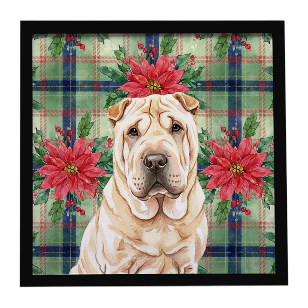 Shar Pei Christmas PoinsettIas Framed Metal Print Bathroom, Kitchen, Office, Home Decor Wall Art Ready to Hang, Square, 8X8