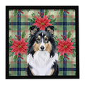 Tricolor Sheltie Christmas PoinsettIas Framed Metal Print Bathroom, Kitchen, Office, Home Decor Wall Art Ready to Hang, Square, 8X8