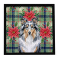 Blue Merle Sheltie Christmas PoinsettIas Framed Metal Print Bathroom, Kitchen, Office, Home Decor Wall Art Ready to Hang, Square, 8X8