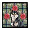 Black and Tan Shiba Inu Christmas PoinsettIas Framed Metal Print Bathroom, Kitchen, Office, Home Decor Wall Art Ready to Hang, Square, 8X8