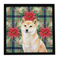 Cream Shiba Inu Christmas PoinsettIas Framed Metal Print Bathroom, Kitchen, Office, Home Decor Wall Art Ready to Hang, Square, 8X8