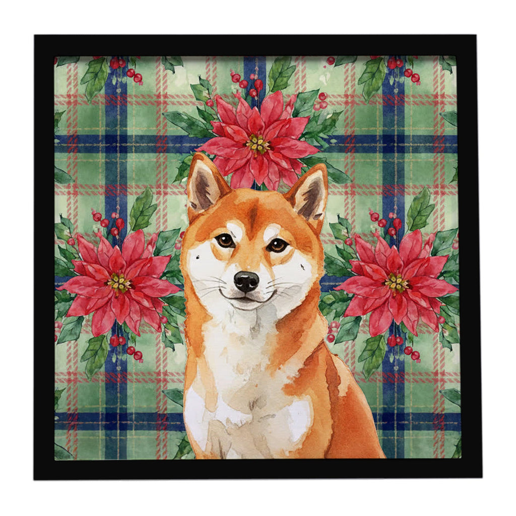 Red Shiba Inu Christmas PoinsettIas Framed Metal Print Bathroom, Kitchen, Office, Home Decor Wall Art Ready to Hang, Square, 8X8