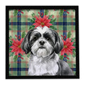 Black and White Shih Tzu Christmas PoinsettIas Framed Metal Print Bathroom, Kitchen, Office, Home Decor Wall Art Ready to Hang, Square, 8X8