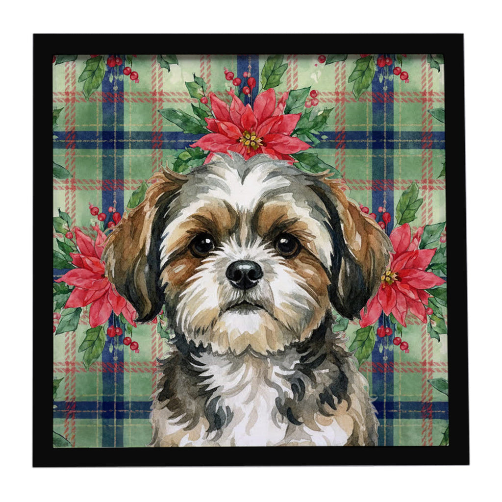 Brindle Shih Tzu Christmas PoinsettIas Framed Metal Print Bathroom, Kitchen, Office, Home Decor Wall Art Ready to Hang, Square, 8X8