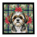 Brindle Shih Tzu Christmas PoinsettIas Framed Metal Print Bathroom, Kitchen, Office, Home Decor Wall Art Ready to Hang, Square, 8X8