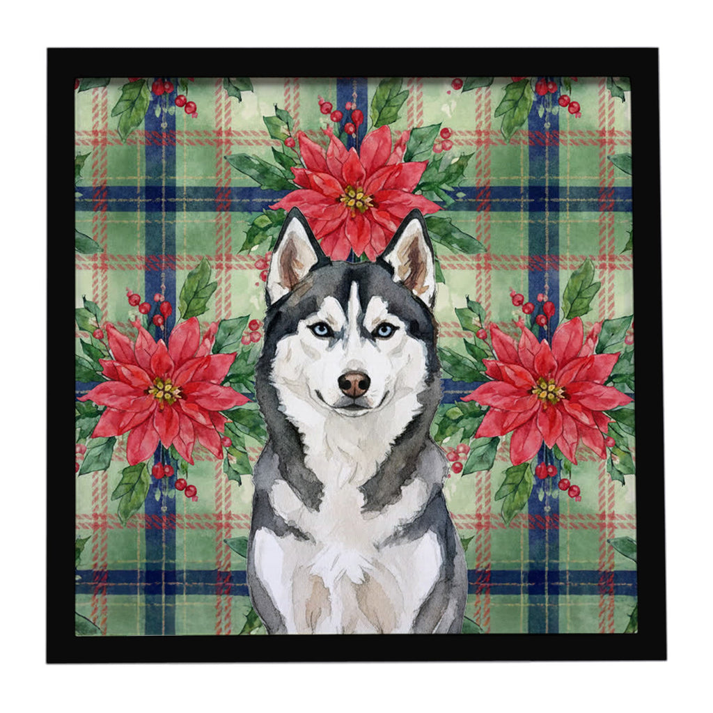 Siberian Husky Christmas PoinsettIas Framed Metal Print Bathroom, Kitchen, Office, Home Decor Wall Art Ready to Hang, Square, 8X8