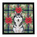 Siberian Husky Christmas PoinsettIas Framed Metal Print Bathroom, Kitchen, Office, Home Decor Wall Art Ready to Hang, Square, 8X8