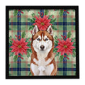 Red and White Siberian Husky Christmas PoinsettIas Framed Metal Print Bathroom, Kitchen, Office, Home Decor Wall Art Ready to Hang, Square, 8X8