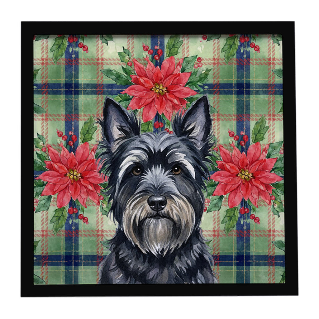 Black Skye Terrier Christmas PoinsettIas Framed Metal Print Bathroom, Kitchen, Office, Home Decor Wall Art Ready to Hang, Square, 8X8