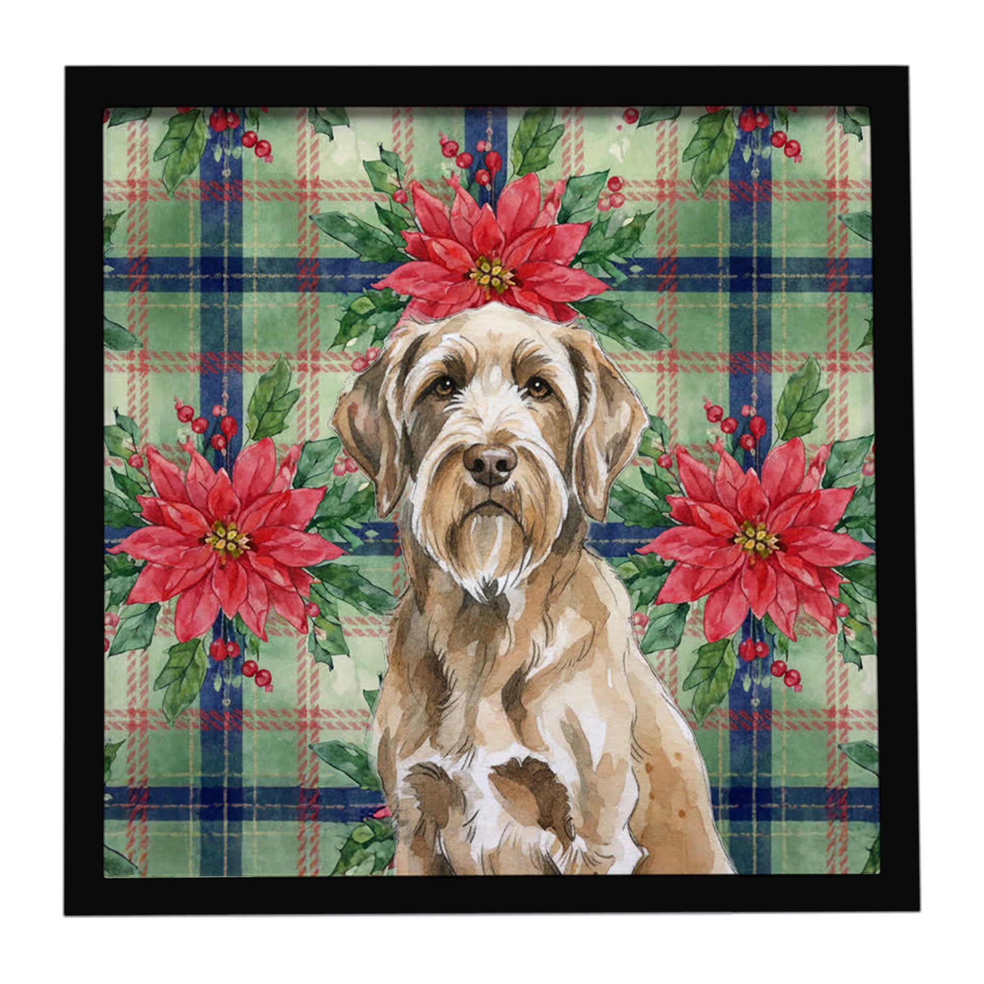 Spinone Italiano Christmas PoinsettIas Framed Metal Print Bathroom, Kitchen, Office, Home Decor Wall Art Ready to Hang, Square, 8X8
