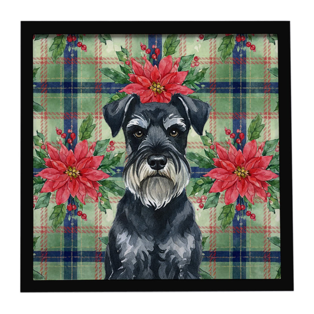 Standard Schnauzer Christmas PoinsettIas Framed Metal Print Bathroom, Kitchen, Office, Home Decor Wall Art Ready to Hang, Square, 8X8