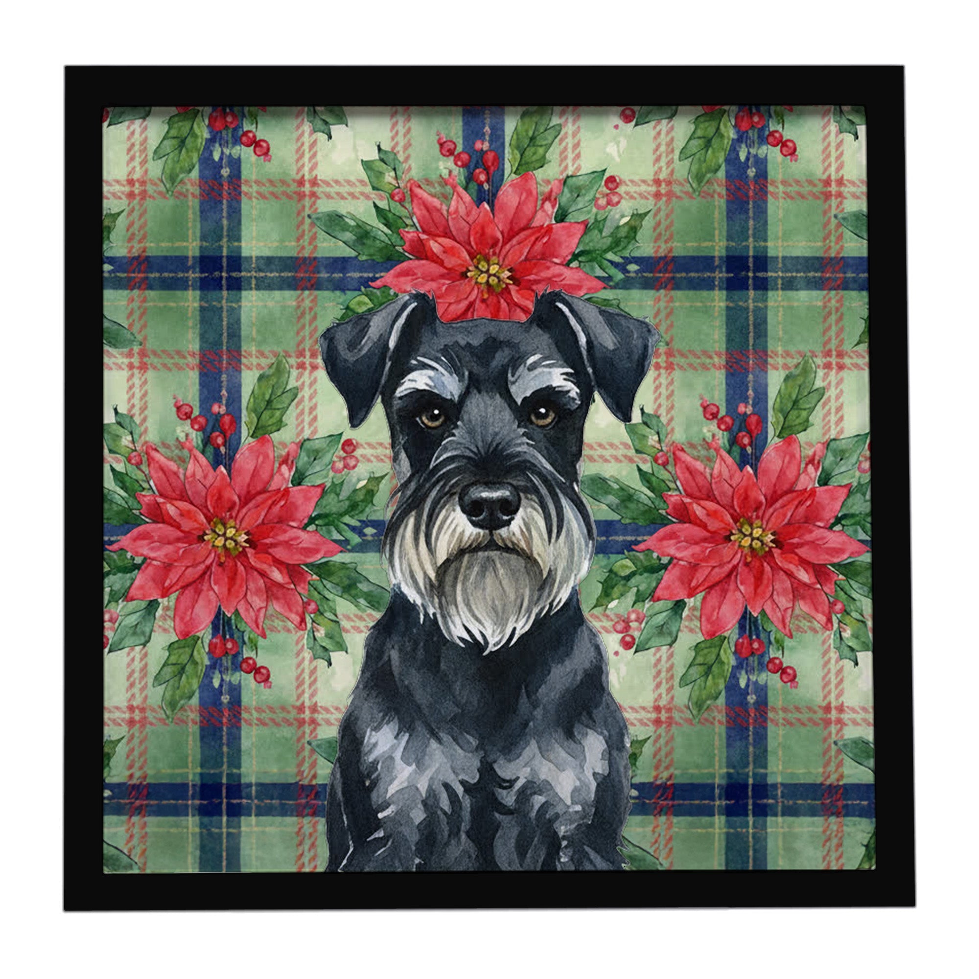Standard Schnauzer Christmas PoinsettIas Framed Metal Print Bathroom, Kitchen, Office, Home Decor Wall Art Ready to Hang, Square, 8X8