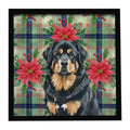 Black and Tan Tibetan Mastiff Christmas PoinsettIas Framed Metal Print Bathroom, Kitchen, Office, Home Decor Wall Art Ready to Hang, Square, 8X8