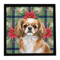 Tibetan Spaniel Christmas PoinsettIas Framed Metal Print Bathroom, Kitchen, Office, Home Decor Wall Art Ready to Hang, Square, 8X8