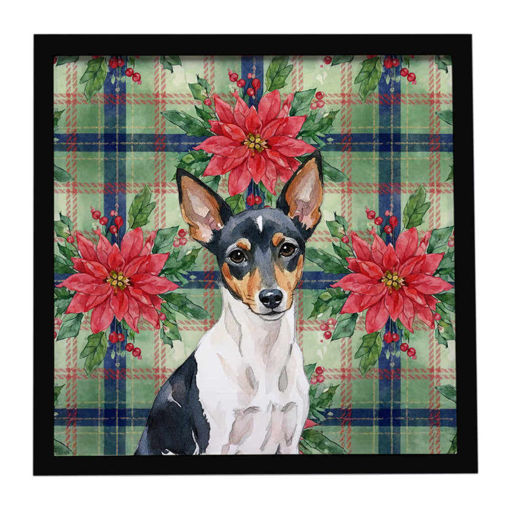 Toy Fox Terrier Christmas PoinsettIas Framed Metal Print Bathroom, Kitchen, Office, Home Decor Wall Art Ready to Hang, Square, 8X8