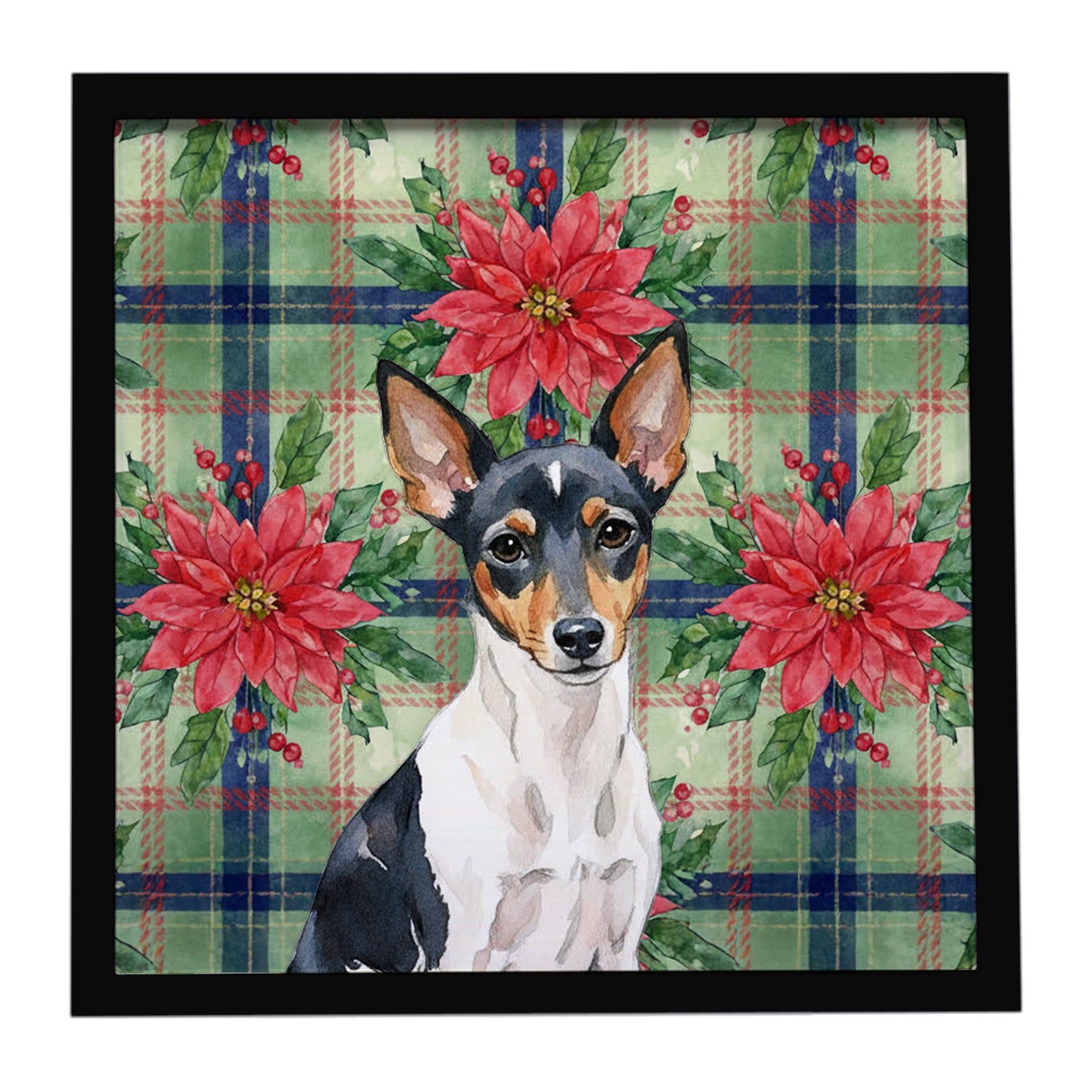 Toy Fox Terrier Christmas PoinsettIas Framed Metal Print Bathroom, Kitchen, Office, Home Decor Wall Art Ready to Hang, Square, 8X8