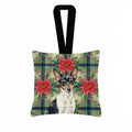 Toy Fox Terrier Christmas PoinsettIas Hanging Square Fabric Ornament 3.5 � 3.5 Decorative Door-Knob & Tree Hanger, Soft Fabric