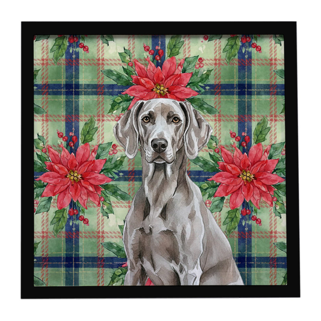 Weimaraner Christmas PoinsettIas Framed Metal Print Bathroom, Kitchen, Office, Home Decor Wall Art Ready to Hang, Square, 8X8