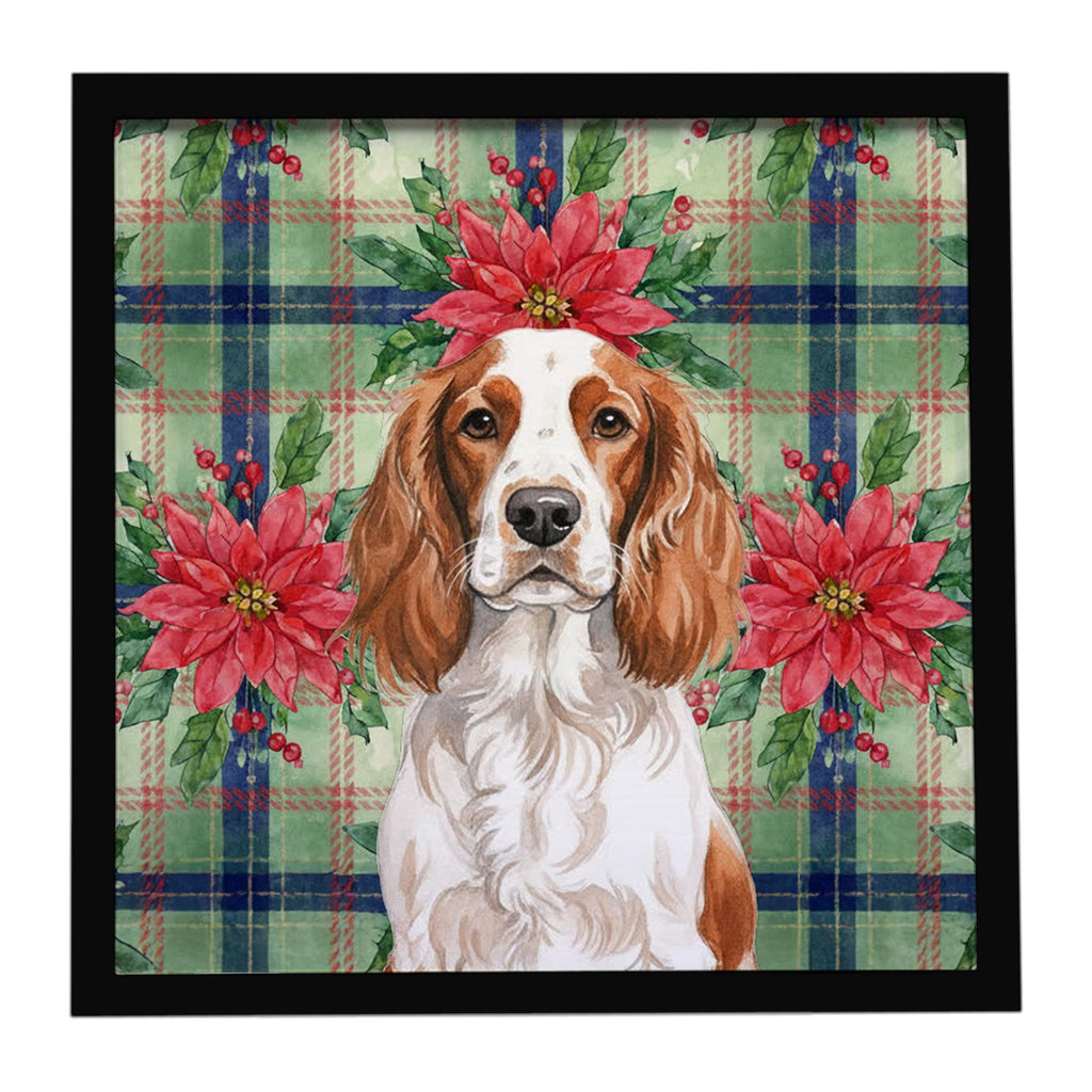 Welsh Springer Spaniel Christmas PoinsettIas Framed Metal Print Bathroom, Kitchen, Office, Home Decor Wall Art Ready to Hang, Square, 8X8