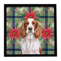 Welsh Springer Spaniel Christmas PoinsettIas Framed Metal Print Bathroom, Kitchen, Office, Home Decor Wall Art Ready to Hang, Square, 8X8