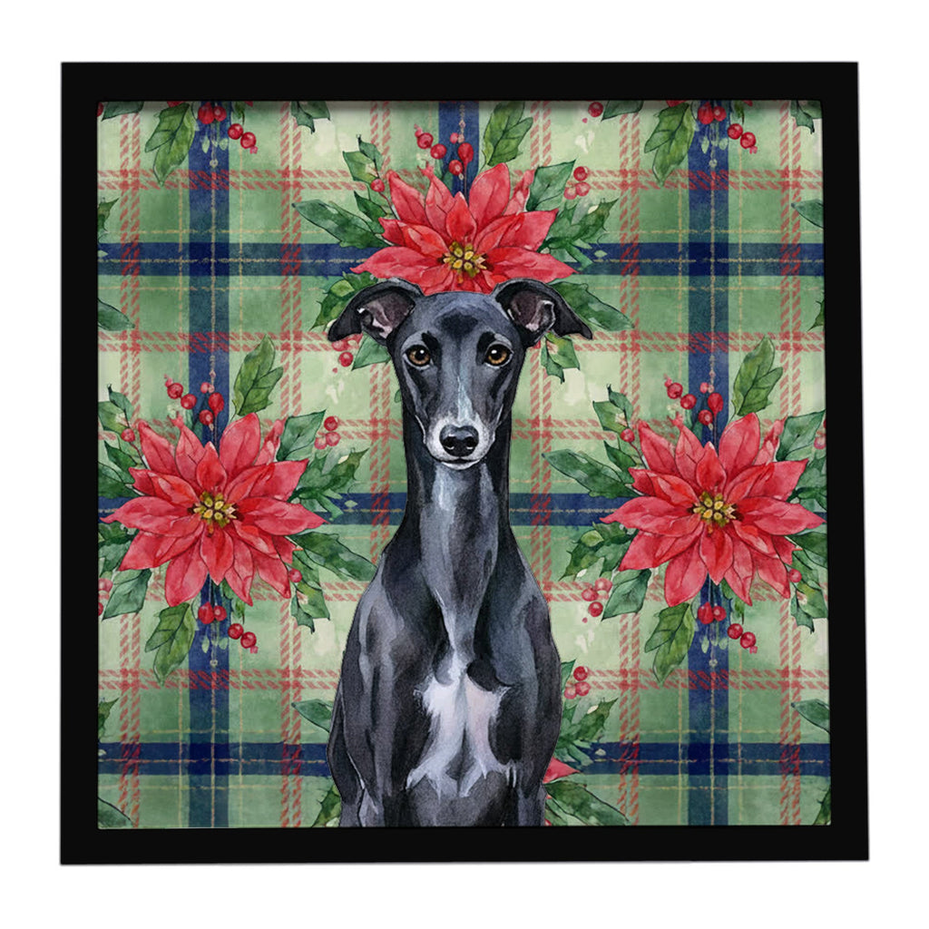 Black Whippet Christmas PoinsettIas Framed Metal Print Bathroom, Kitchen, Office, Home Decor Wall Art Ready to Hang, Square, 8X8