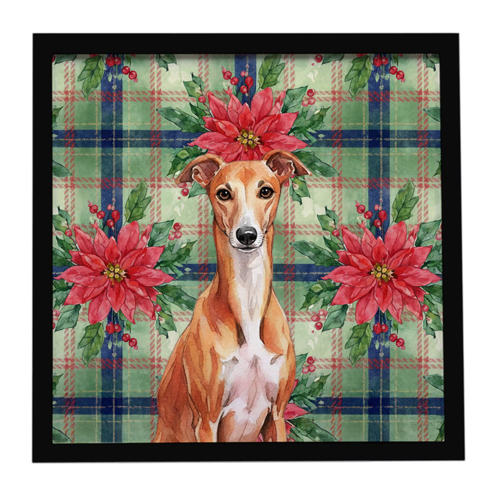 Red Whippet Christmas PoinsettIas Framed Metal Print Bathroom, Kitchen, Office, Home Decor Wall Art Ready to Hang, Square, 8X8