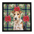 Wire Fox Terrier Christmas PoinsettIas Framed Metal Print Bathroom, Kitchen, Office, Home Decor Wall Art Ready to Hang, Square, 8X8