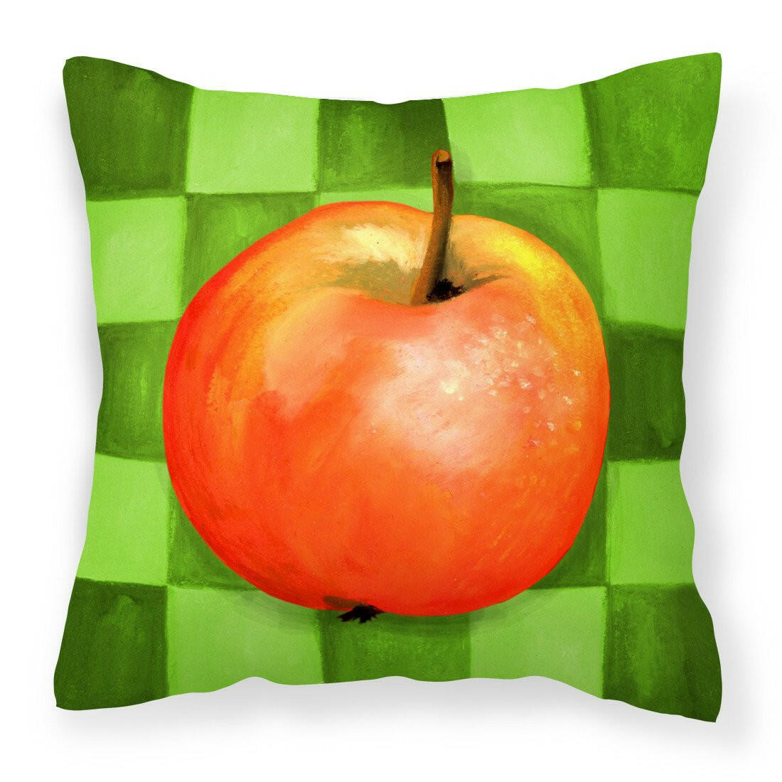 Apple on Green Checkerboard Decorative Throw Pillow 14x14 Indoor Outdoor Accent Cushion, Fabric Cover with Insert for Sofa, Bed, Porch & Living Room